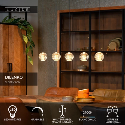 Lucide DILENKO - Suspension - LED Dim. - 5x3,5W 2700K - Or Mat / Laiton - USP